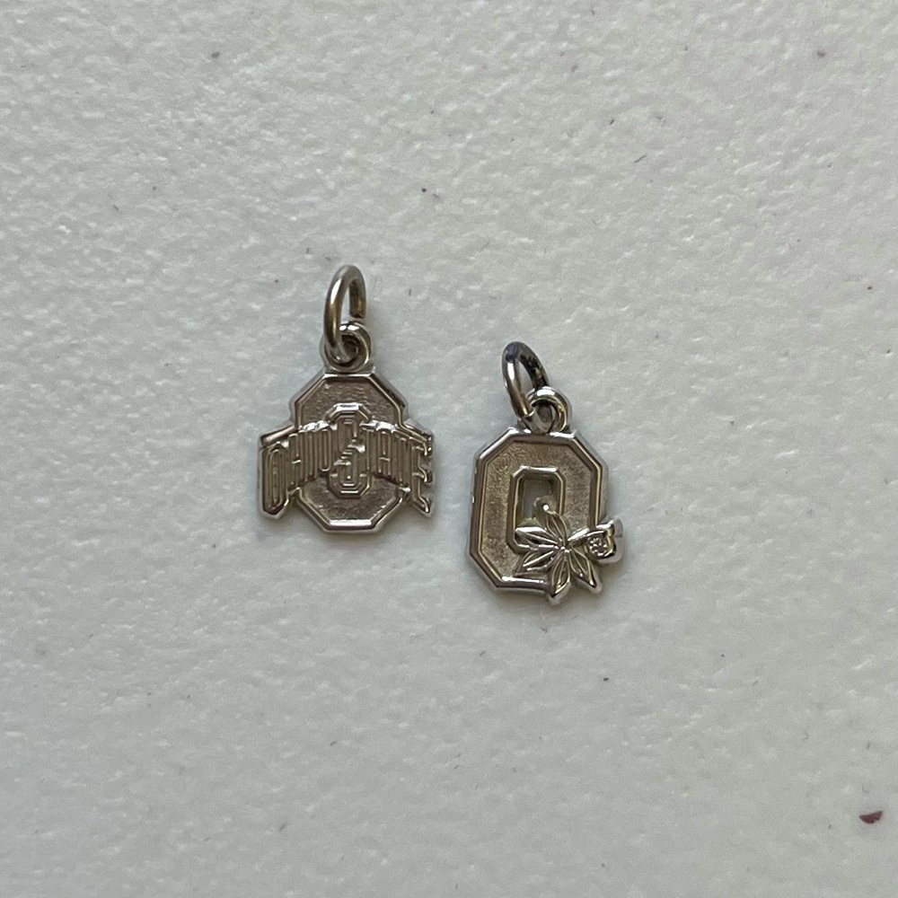 Set of 2 Vintage Sterling Silver Ohio State Buckeyes Block O Pendants